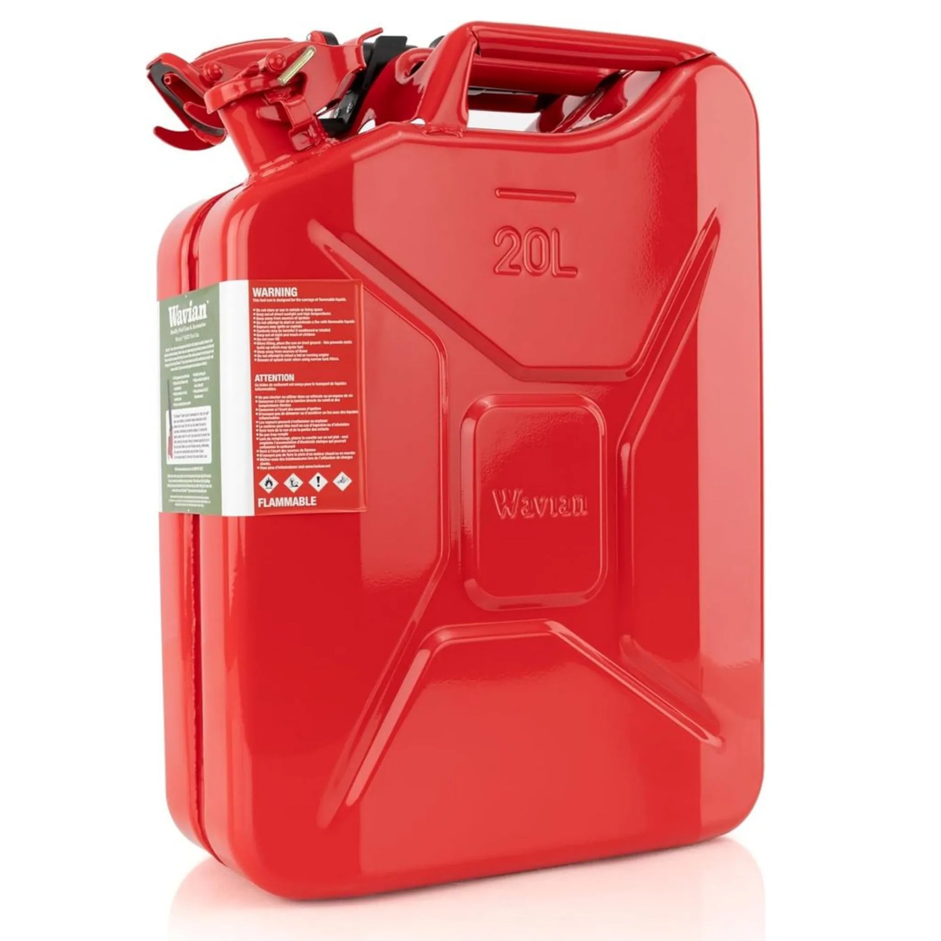 Wavian 20L Metal Jerry Can – Heavy-Duty Steel Fuel Can, Leak-Proof