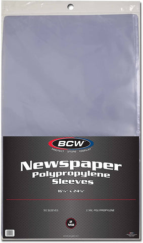 BCW Newspaper 2-mil Polypropylene Sleeves 16" X 24" | 50-Sleeves Per Pack | 1-Pack
