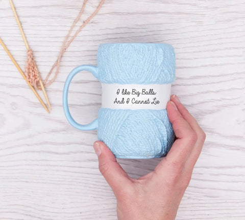Boxer Gifts 'I Like Big Balls And I Cannot Lie' Novelty Knitting Gift Mug | Light Blue Colour With Realistic Yarn Detailing | Amazing Christmas, Birthday Or Mother's Day Gift For Her