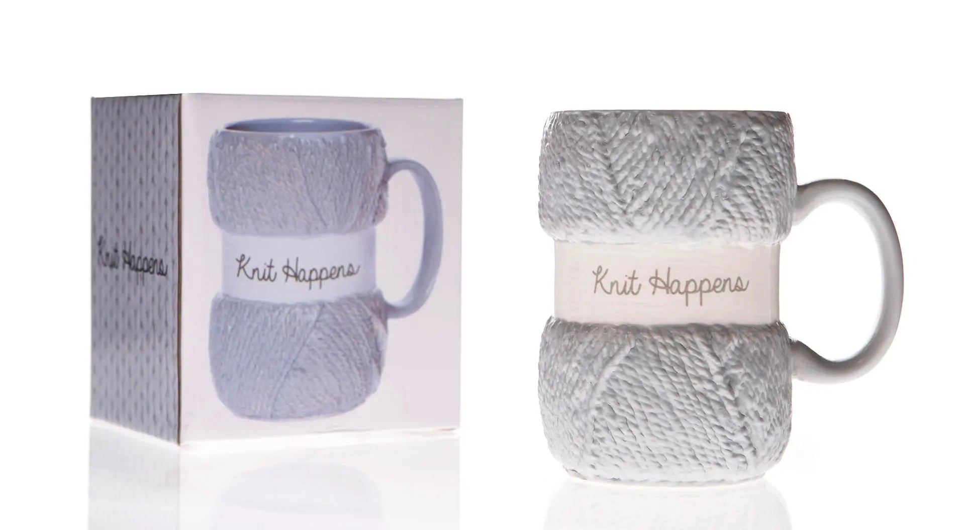 Boxer Gifts 'Knit Happens' Novelty Knitting Gift Mug | Light Blue Colour With Realistic Yarn Detailing | Amazing Christmas, Birthday Or Mother's Day Gift For Her