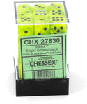 Chessex Dice D6 Sets: Vortex Bright Green With Black - 12mm Six Sided Die (36) Block Of Dice (1-Pack)