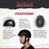 Daytona Helmets Half Skull Cap Motorcycle Helmet – DOT Approved [Dull Black] [L]