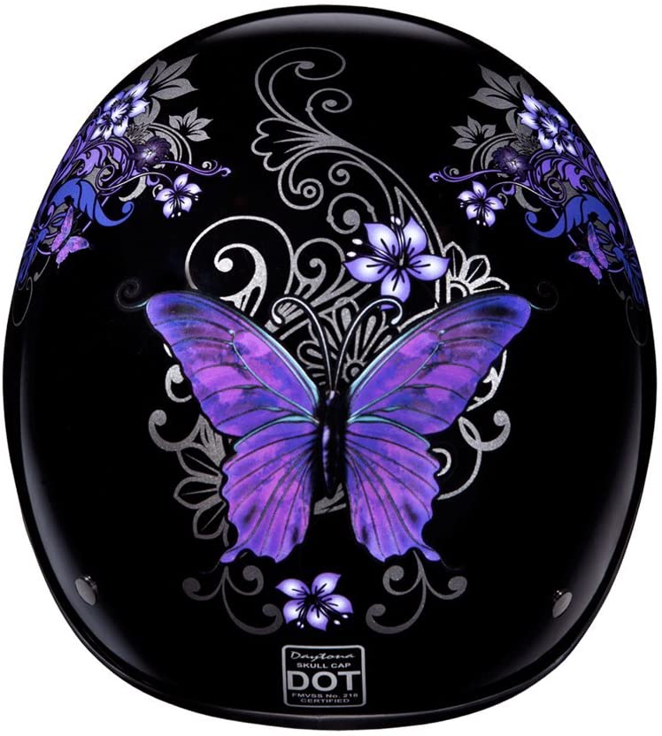 Daytona Helmets Motorcycle Half Helmet Skull Cap- Butterfly 100% DOT Approved