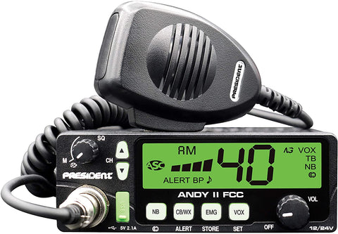 Electronics - New President Andy II 12/24V FCC CB Radio With Weather Channel/Alert, Scan, USB Port, VOX And Much More!