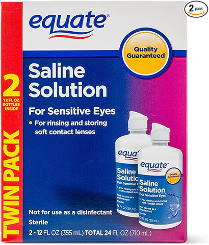Health & Beauty - Equate Saline Solution, Contact Lens Solution For Sensitive Eyes Twin Pack 2 X 12 Fl Oz