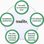 Health & Beauty - Stridex Daily Care Acne Pads With Salicylic Acid, Sensitive With Aloe 90 Ea