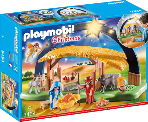 PLAYMOBIL Christmas 9494 Illuminating Nativity Manger With Fold-Out Feet, For Children Ages 4 +