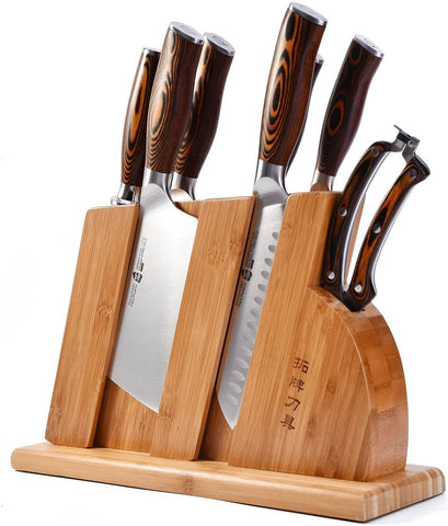TUO 8-pcs Kitchen Knife Set - Forged German X50CrMoV15 Steel - Rust Resistant - Full Tang Pakkawood Ergonomic Handle - Kitchen Knives Set With Wooden Block - Fiery Phoenix Series