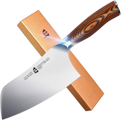 TUO Vegetable Cleaver- Chinese Chef’s Knife - Stainless Steel Kitchen Cutlery - Pakkawood Handle - Gift Box Included - 7 Inch - Fiery Phoenix Serie